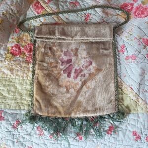 Vintage velvet handmade purse green floral one of a kind bag